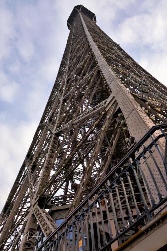 Traveling France. The Eiffel Tour. Looking up from the lower level of the second floor.