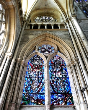 Beauvais. Inside the Gothic cathedral – the extraordinary stained glass work.